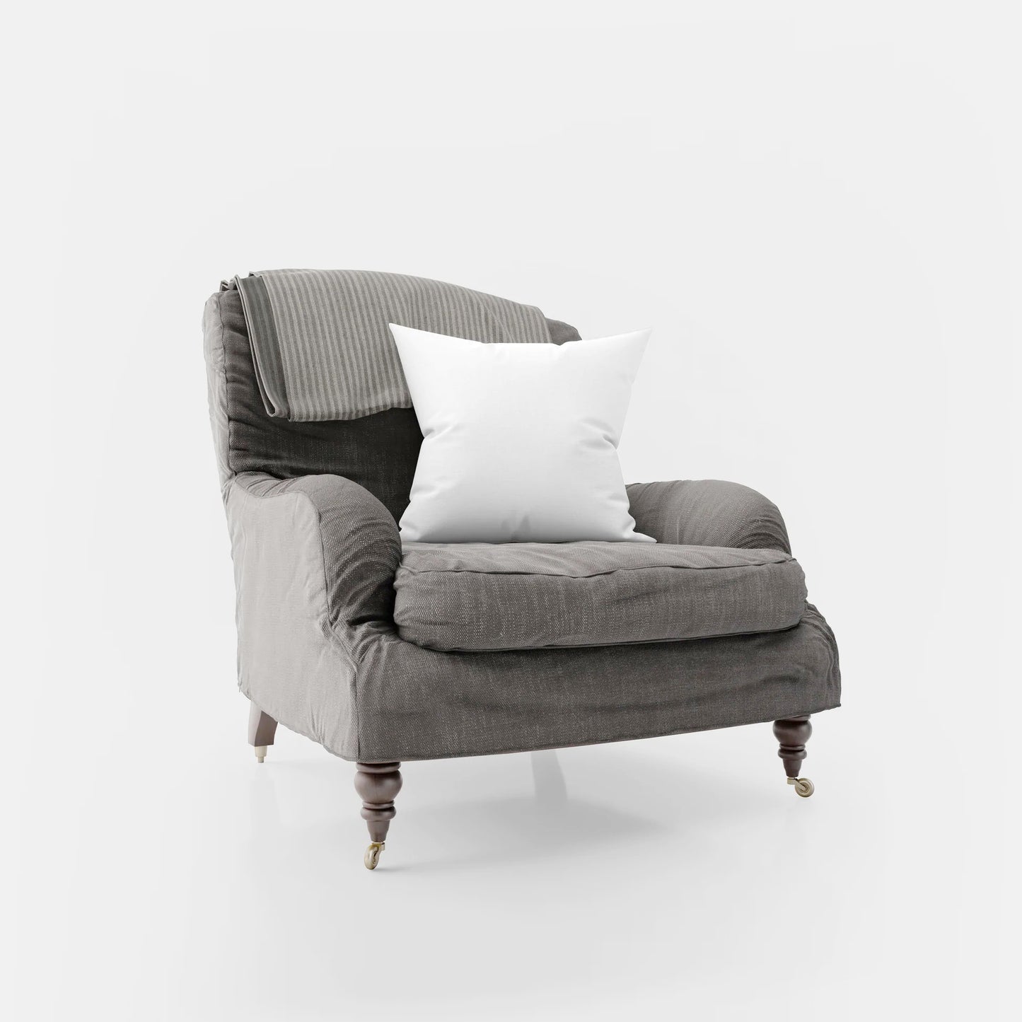 Armchair, Concrete Cotton Velvet with Pillow