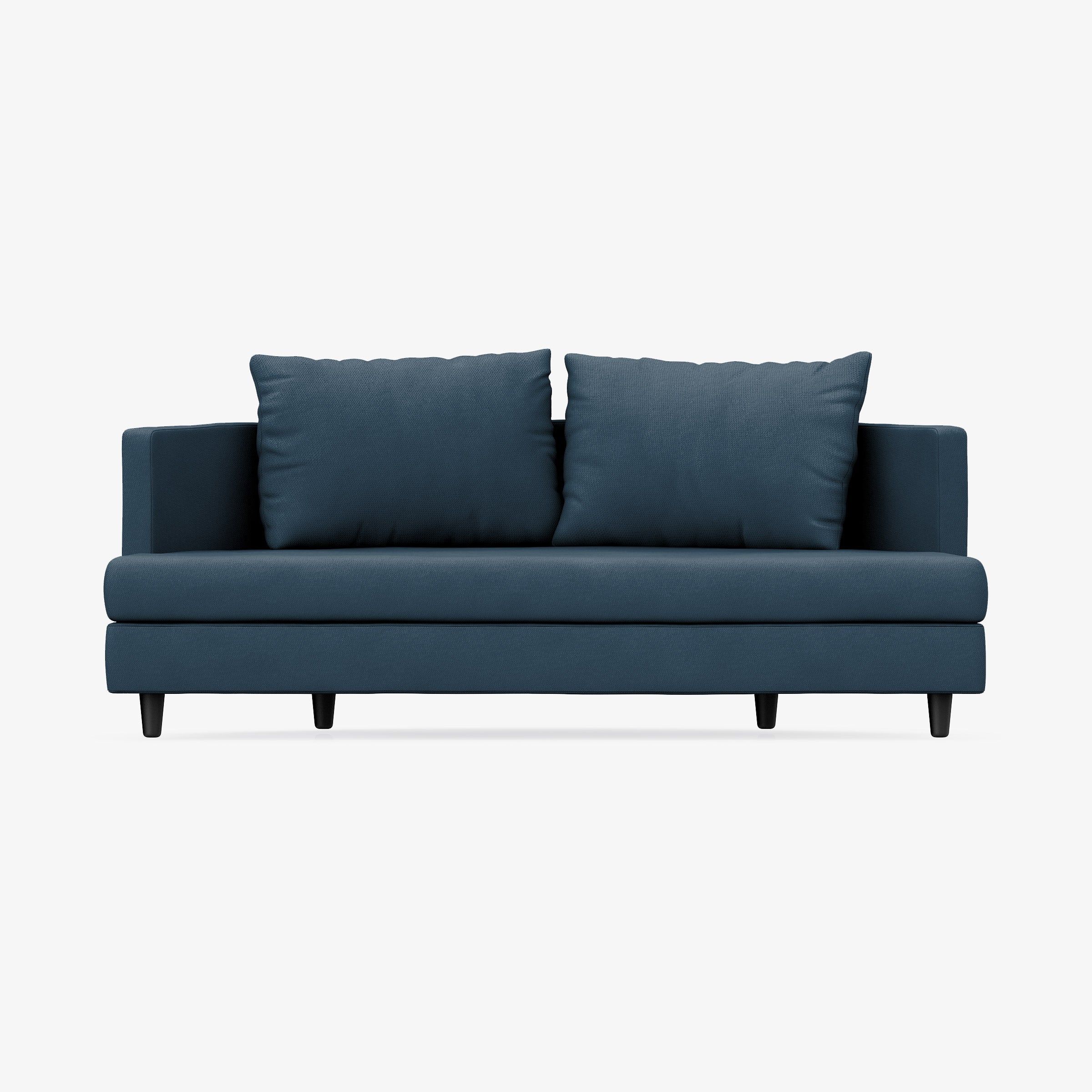 2 Seater Sofa, Midnight Blue Textured Weave with Dark Wood Legs