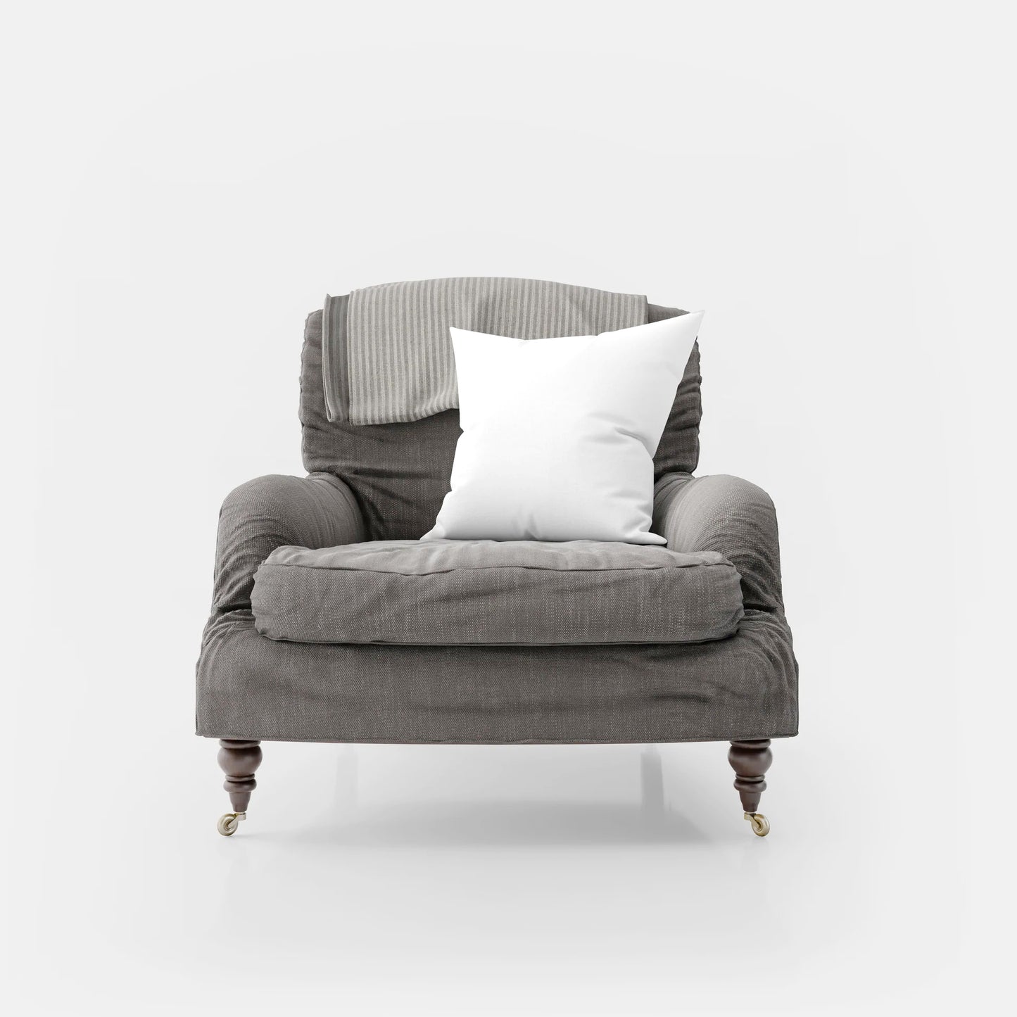 Armchair, Concrete Cotton Velvet with Pillow