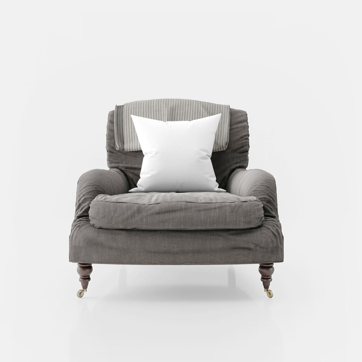 Armchair, Concrete Cotton Velvet with Pillow