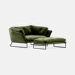 Green Velvet Round Arm Loveseat with Ottoman